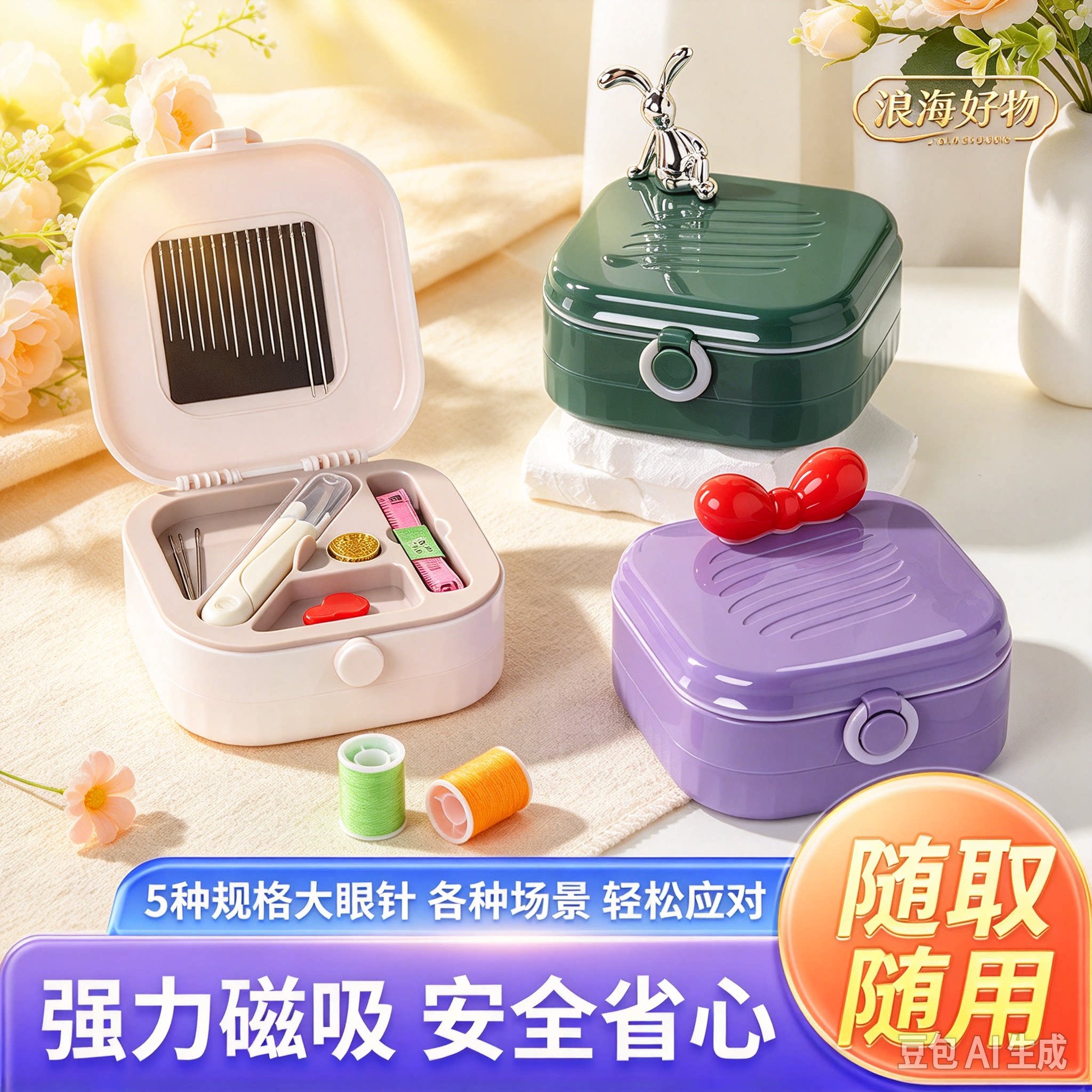 【40件】磁吸针线套盒针线缝补手缝线工具家用便携针线盒RR2