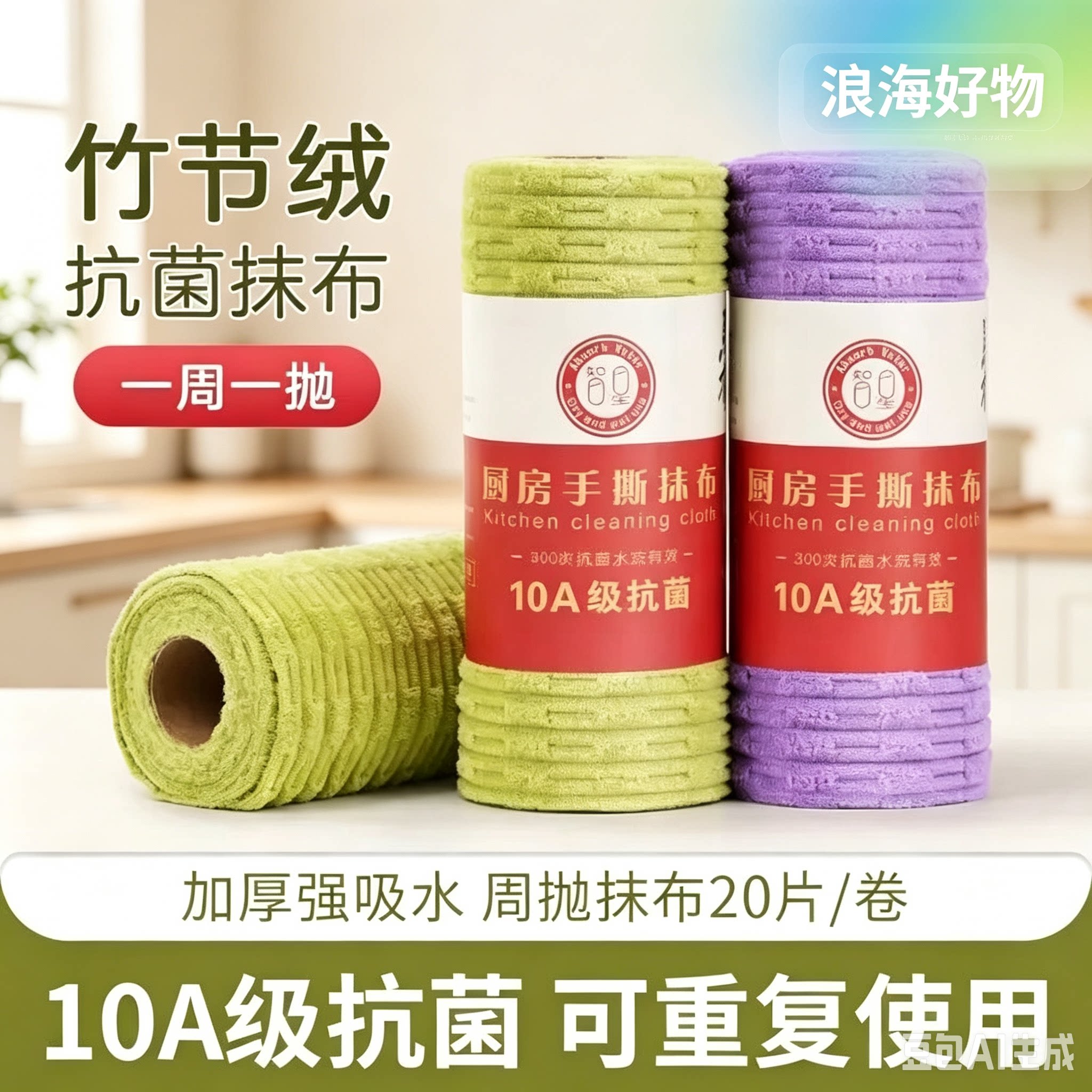 【10A抗菌抹布】厨房纸巾不易沾油污加厚水洗懒人洗碗巾百洁布WL