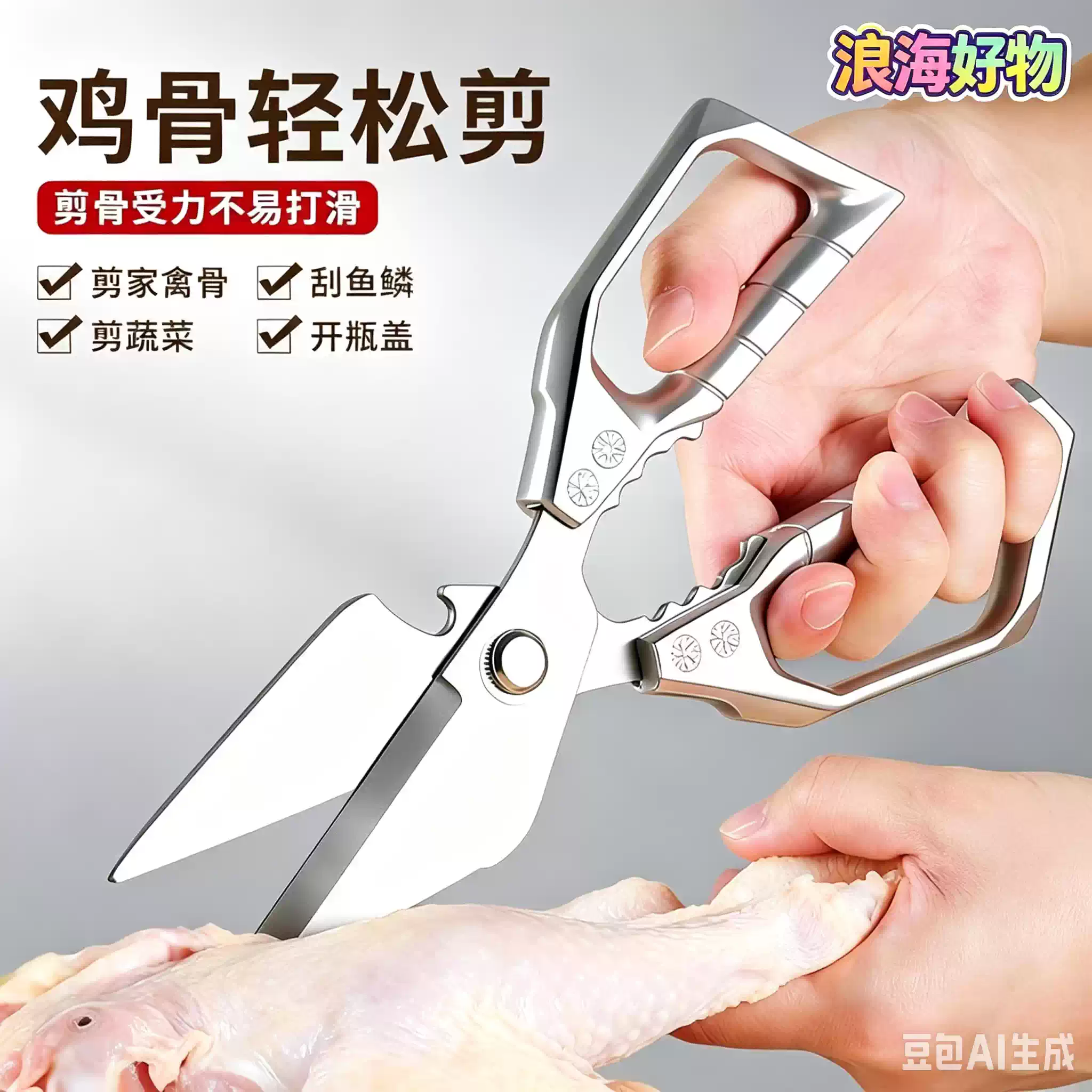【下单立减50】强力厨房多功能剪鸡鸭烤肉杀鱼专用强力食物剪刀HQ