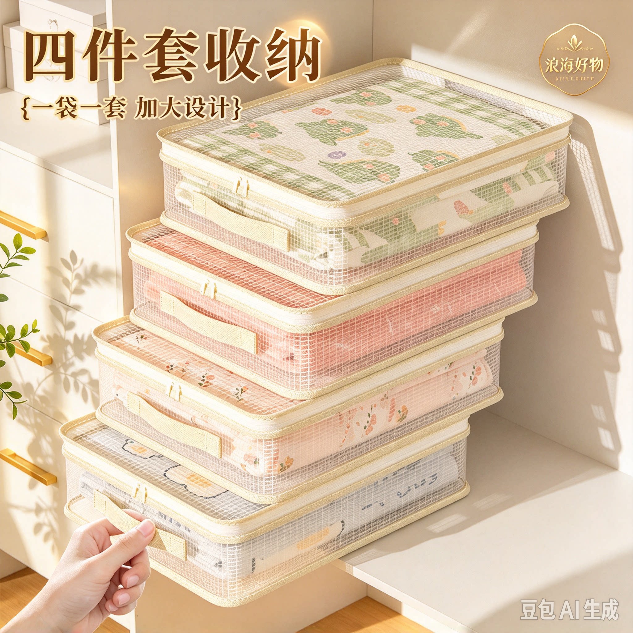 防水四件套收纳袋家用大容量防潮衣柜整理可视被子衣物防尘袋HQ