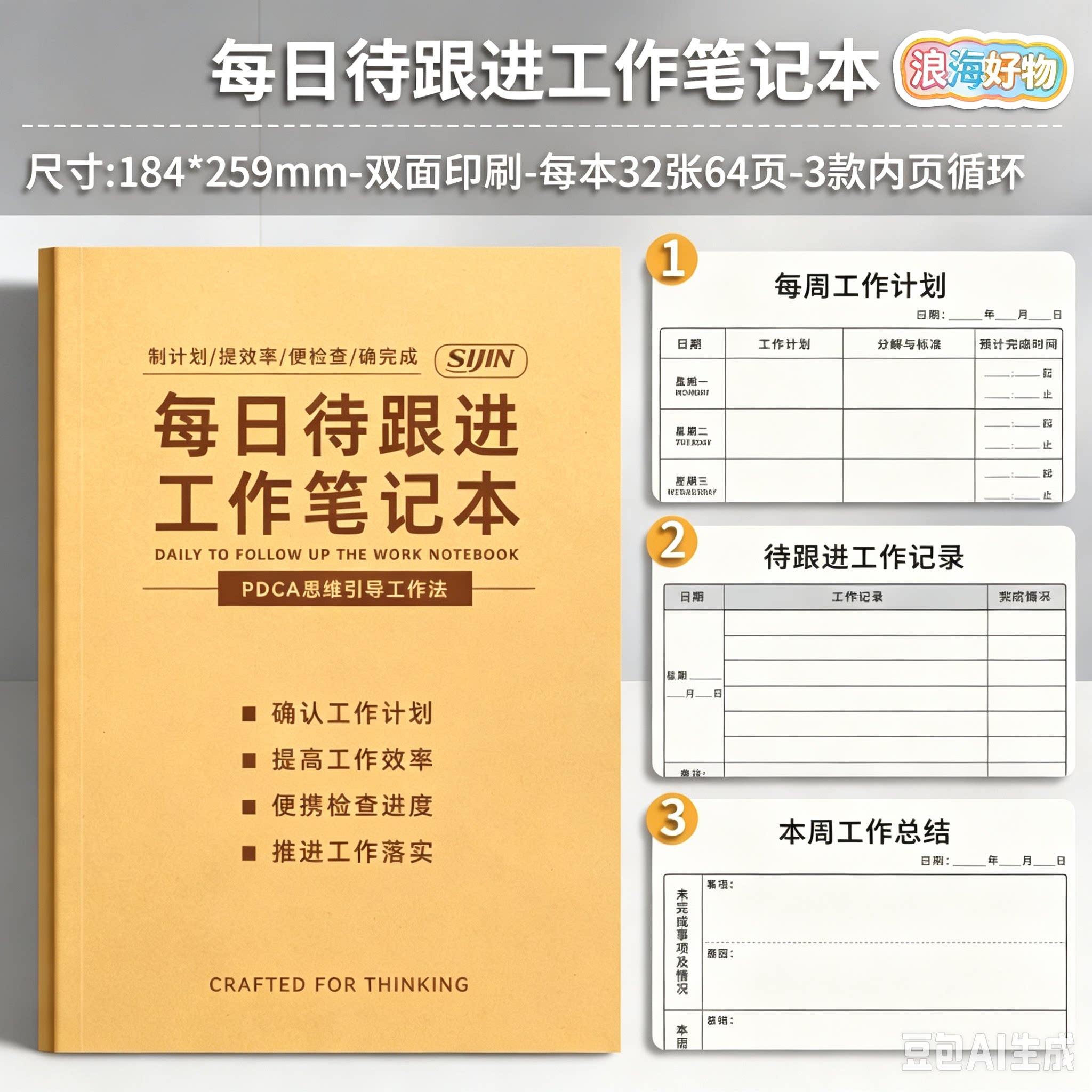 【拍一发三】每日待跟进工作计划笔记本每周总结高效办公记事本HQ