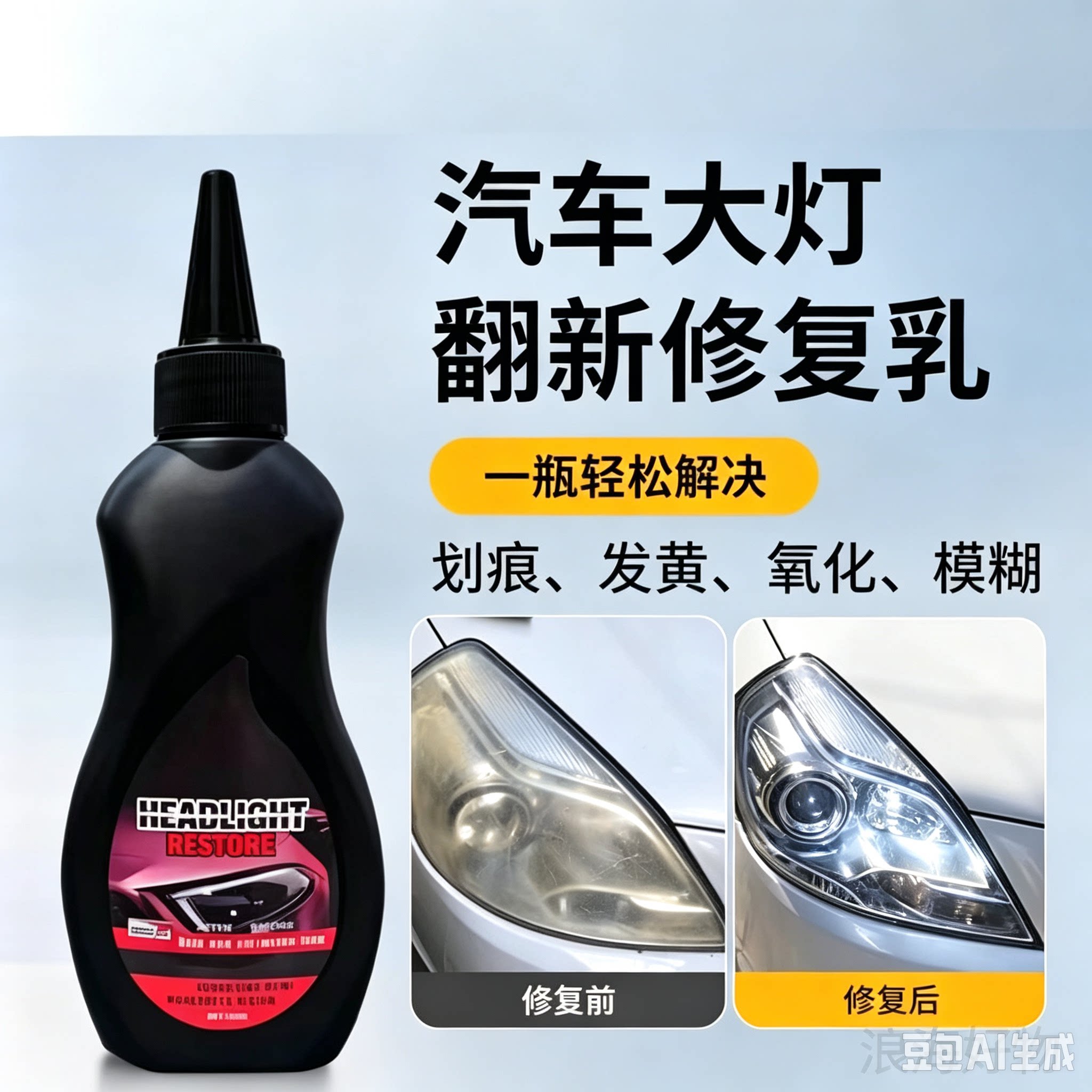 清除汽车大灯发黄神器 一擦即亮 无需打磨 修复车灯发黄翻新HQ