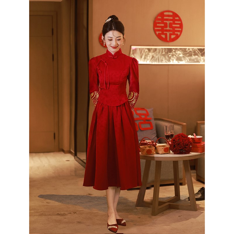 现货速发新中式敬酒服2025新款新娘红色秀禾服婚服套装旗袍国风订