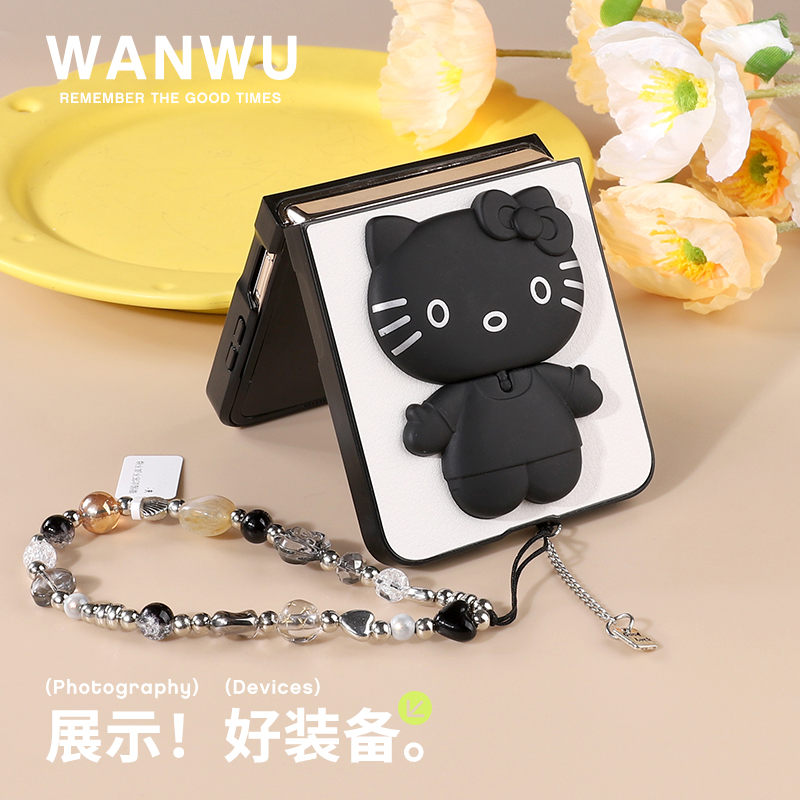 旋转猫咪镜子支架适用于oppo折叠屏findn3flip手机壳皮纹pocket2亚克力防摔zflip6/5手提xflip挂绳腕带mix女