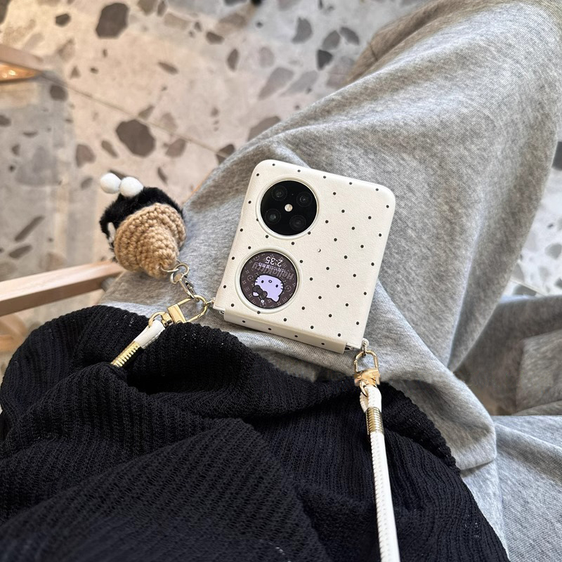 ins波点手提链条适用华为pocket2手机壳小米mixflip铰链全包皮纹三星zflip6小众女款斜挎绳oppofindn3flip新