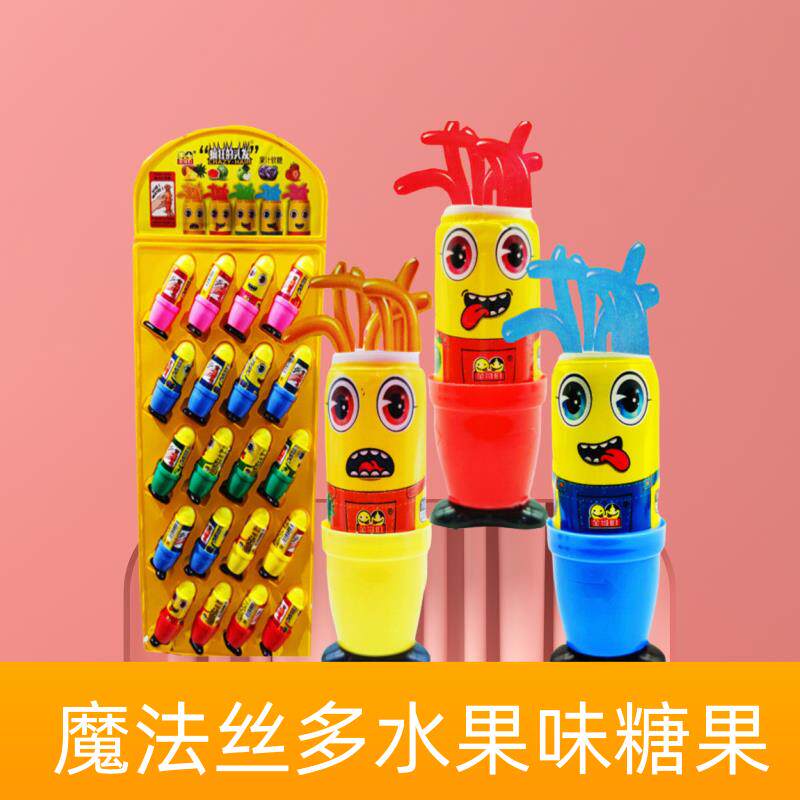 魔法丝疯狂头发丝黄人果QQ糖卡通玩具头发糖糖果汁软糖拉丝小零食