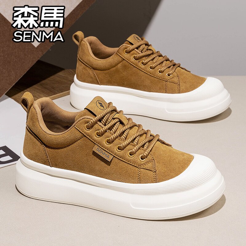 森马男鞋春季透气潮流百搭男士复古板鞋运动休闲厚底增高真皮潮鞋