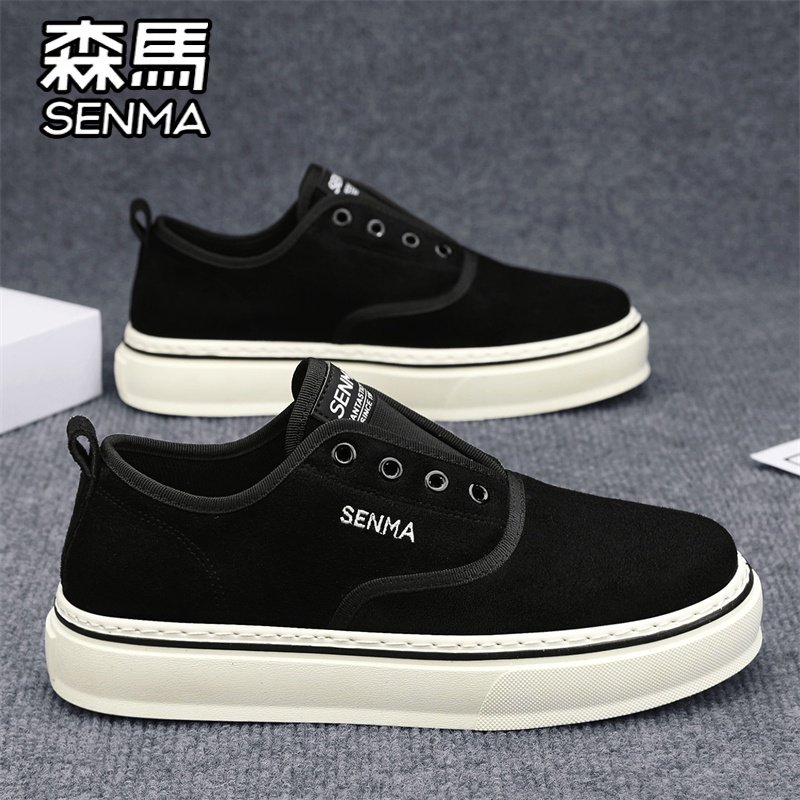 森马帆布男鞋春季透气百搭懒人一脚蹬平板鞋运动休闲黑色布鞋潮鞋