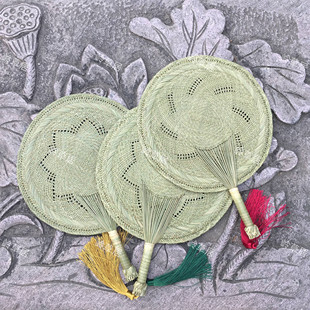 手工草编蒲扇手摇扇子纳凉夏季 灯芯草流苏 宝宝中国风汉服礼物老式