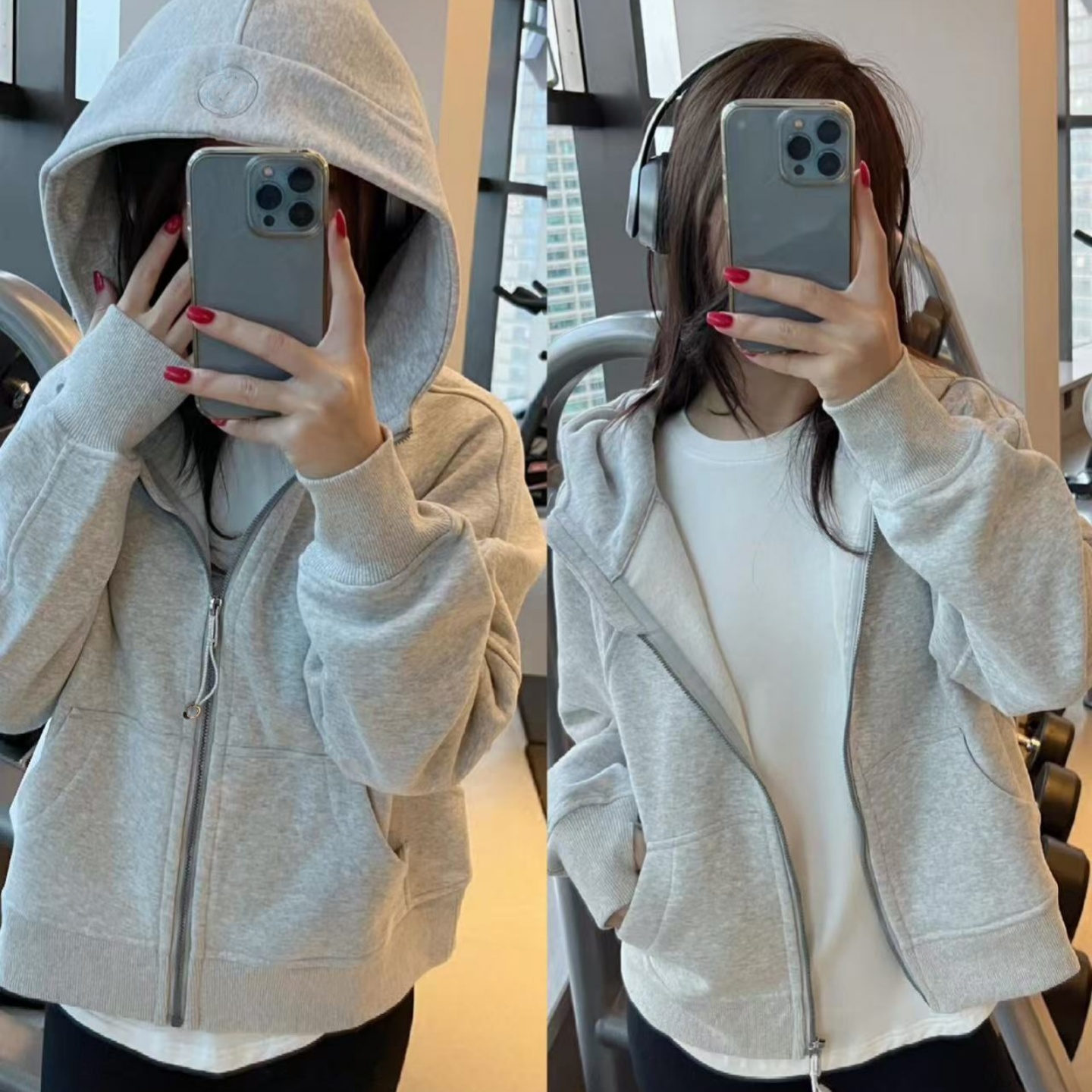 【现货lu家同款外套Scuba宽松加绒全拉链显瘦运动连帽短款卫衣女
