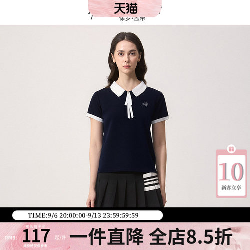 时尚女士短袖领带花POLO衫