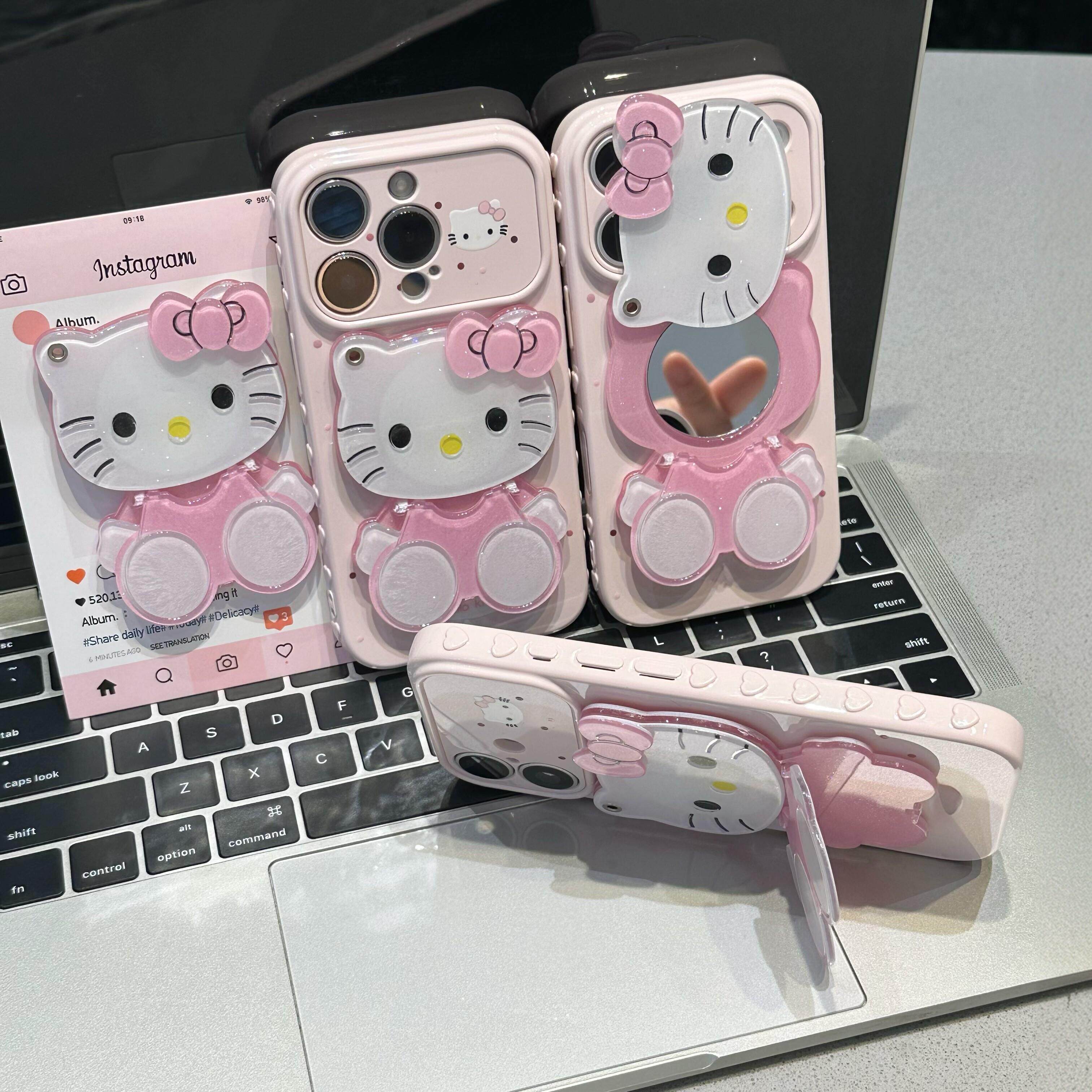 化妆镜猫咪镜子支架适用苹果17ProMax手机保护壳iPhone16Pro带支架大视窗爱心15Plus秒变14软壳13少女心12防