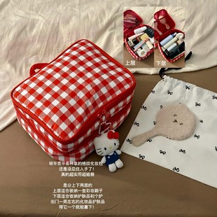 红色化妆包收纳洗漱包大容量便携式外出旅行多功能杂物包2026新款