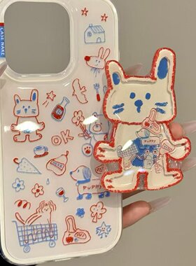 涂鸦猫咪适用iphone17promax手机保护壳苹果16华为mate60小米15pro可爱Pura70支架nova12红米K80荣耀200/14/1