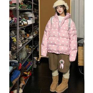 甜美波波连帽羽绒棉服外套女2025冬季新款不臃肿宽松百搭棉袄