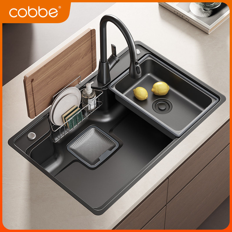 卡贝日式大单槽厨房家用洗菜盆洗菜池304不锈钢台下盆纳米水槽