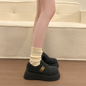 女鞋 子2026新款 秋冬加绒保暖靴鞋 春秋厚底勃肯鞋 休闲乐福鞋 0128n