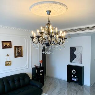 2025新款轻奢法式复古蜡烛水晶灯客厅主灯高级感卧室黑色水晶吊灯