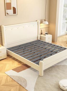 白色法式实木床奶油风家用1.8米双人床现代简约1.5抽屉储物实木床