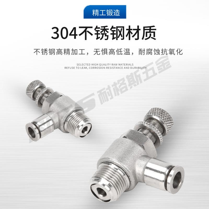 304不锈钢快拧节流阀LSA管道式SL6-M5卡套可调气动接头调速阀SA
