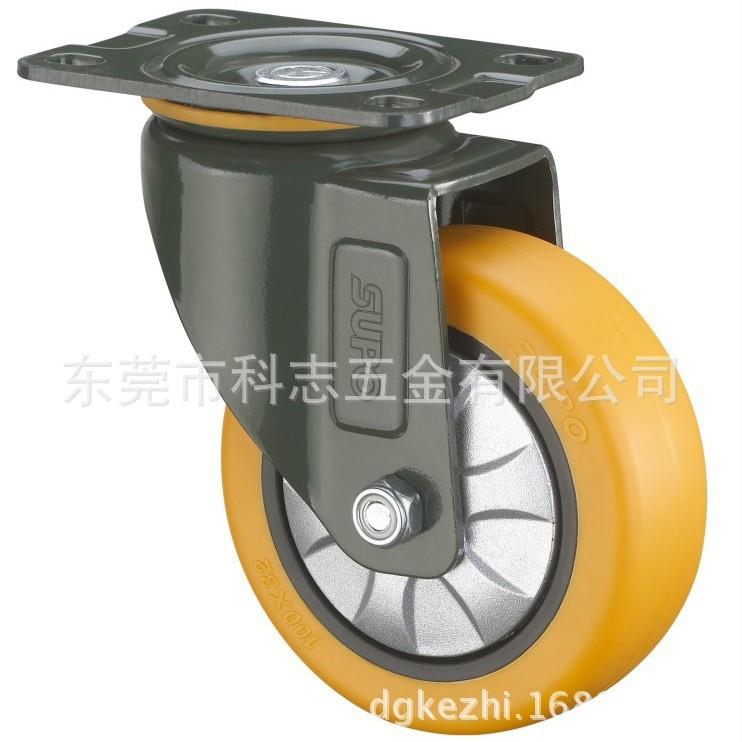 4寸万向轮子工业脚轮聚氨酯pu带双刹车制动向荣小手推车脚轮子