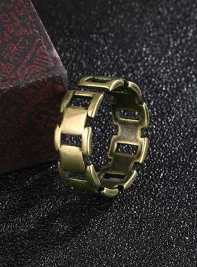 新款跨境复古做旧黄铜戒指女男个性小众设计古铜指环食指戒子