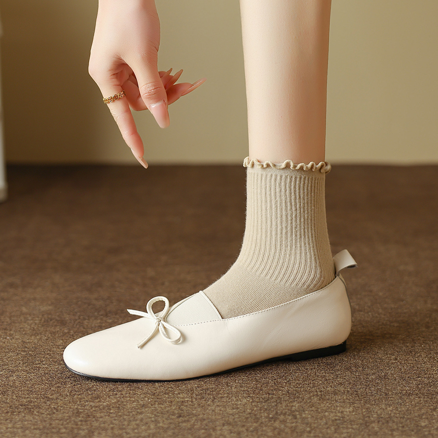 复古风蝴蝶结白色日韩风芭蕾鞋女平底圆头软底不累脚休闲浅口单鞋,女鞋,浅口单鞋,淘宝优惠券,粉丝福利购,淘宝优惠卷