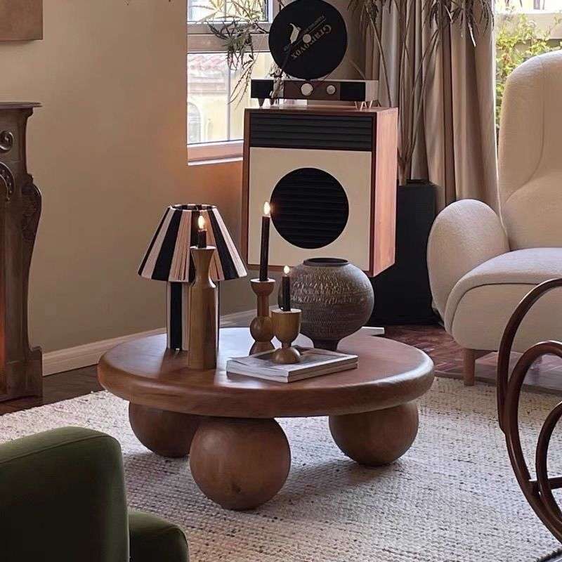 古风法式中古茶几圆形复古实木现代家用客厅小户型创意设计师新款