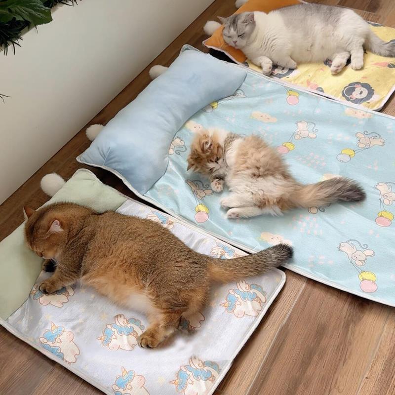 猫冰垫子宠物凉席夏天睡垫带枕头可拆洗猫窝狗窝冰窝防抓耐磨解暑