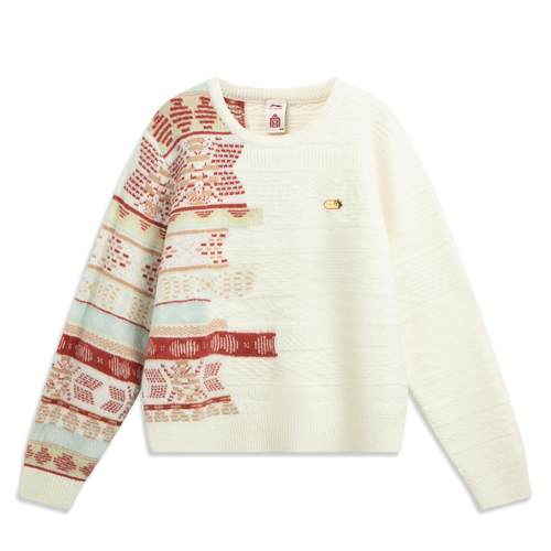 李宁正品中国文化系列女子舒适百搭运动休闲圆领编织衫AMBV390