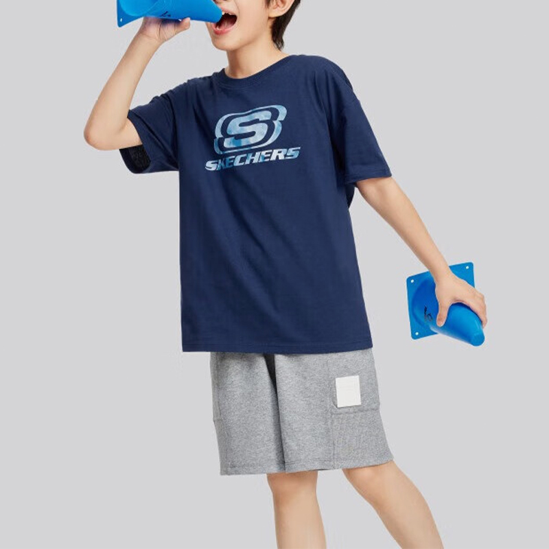 Skechers/斯凯奇正品2024新款儿童透气宽松户外运动短袖