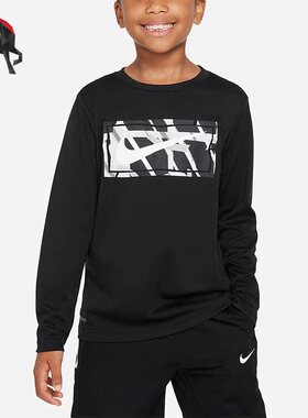 Nike/耐克正品小童时尚宽松图案印花长袖T恤5FV2646-010