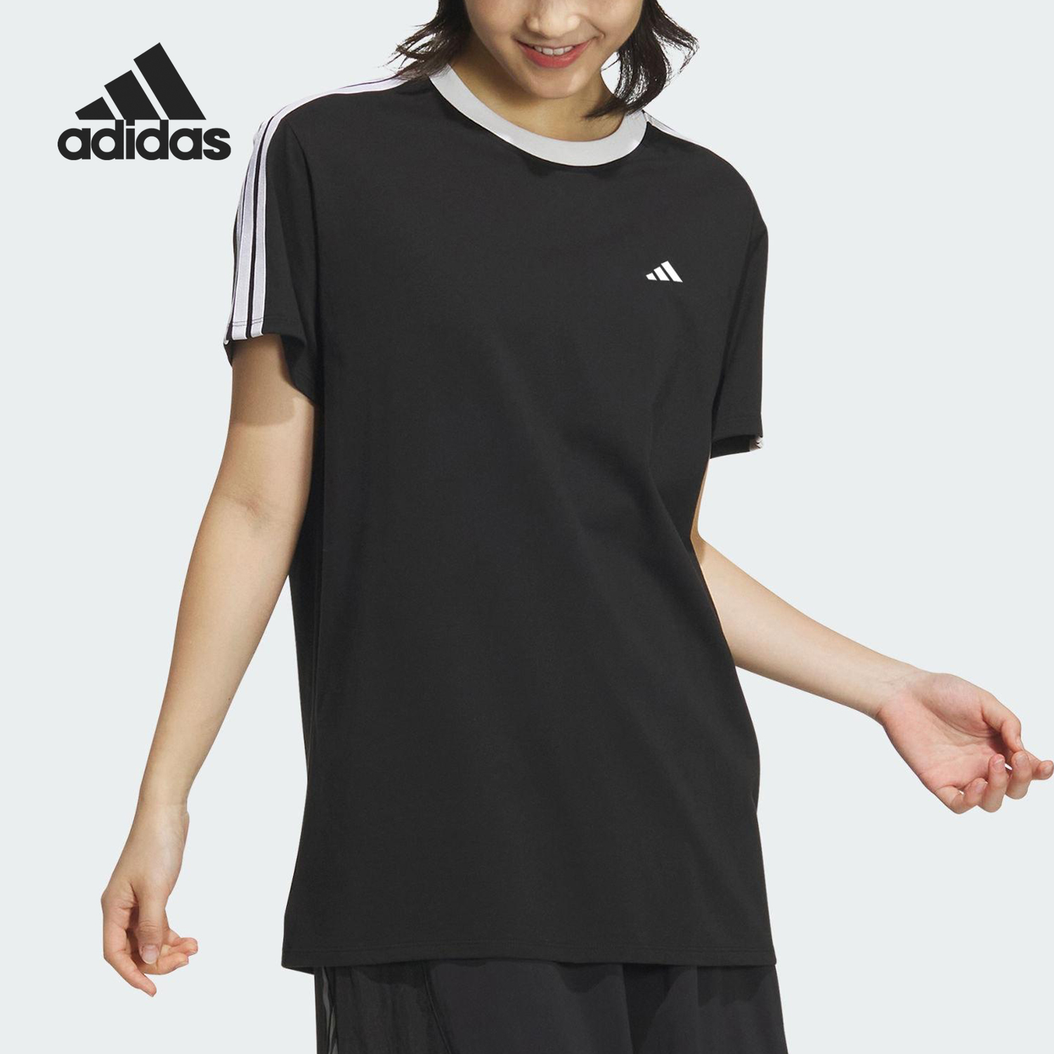 Adidas/阿迪达斯正品DANCE TEE1女士经典条纹短袖T恤JY7612
