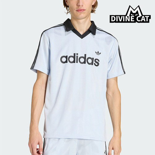 Adidas/阿迪达斯正品三叶草男士运动球衣风休闲V领短袖T恤KE2453