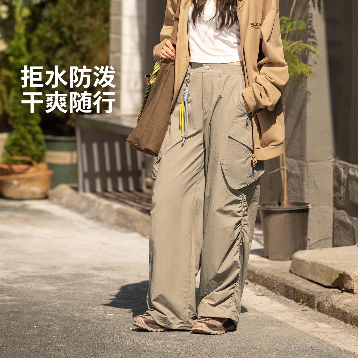 李宁正品秋季新款女子反光防泼水户外运动直筒工装阔腿裤AYKV600