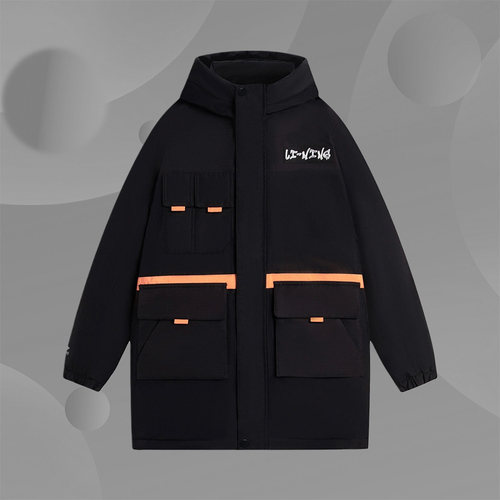 李宁正品新款男童系列舒适休闲宽松连帽中长羽绒服YYMS071