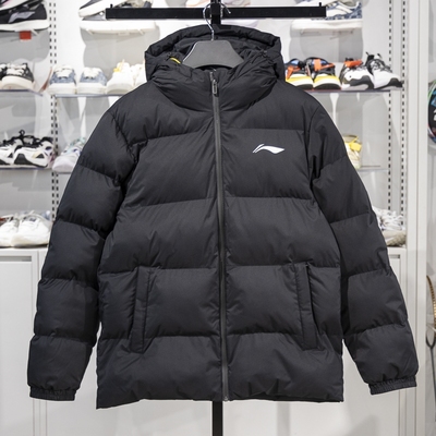 李宁正品冬季新款男子加厚保暖防风连帽运动棉服外套AJMU291-1