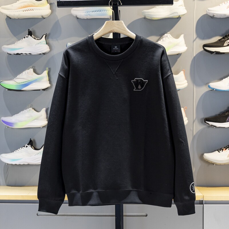 李宁正品2025冬季男子字母印花宽松圆领套头无帽卫衣AWDV735-1