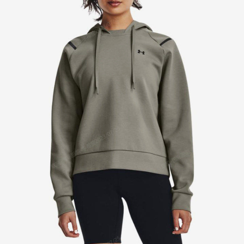 UA/安德玛正品2025新款女士复古抓绒训练运动连帽卫衣1379843-504