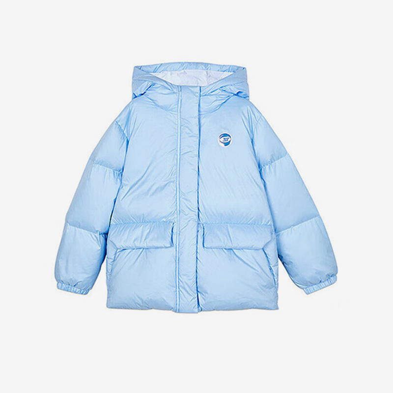 Skechers/斯凯奇正品冬季新款儿童休闲保暖梭织连帽羽绒服