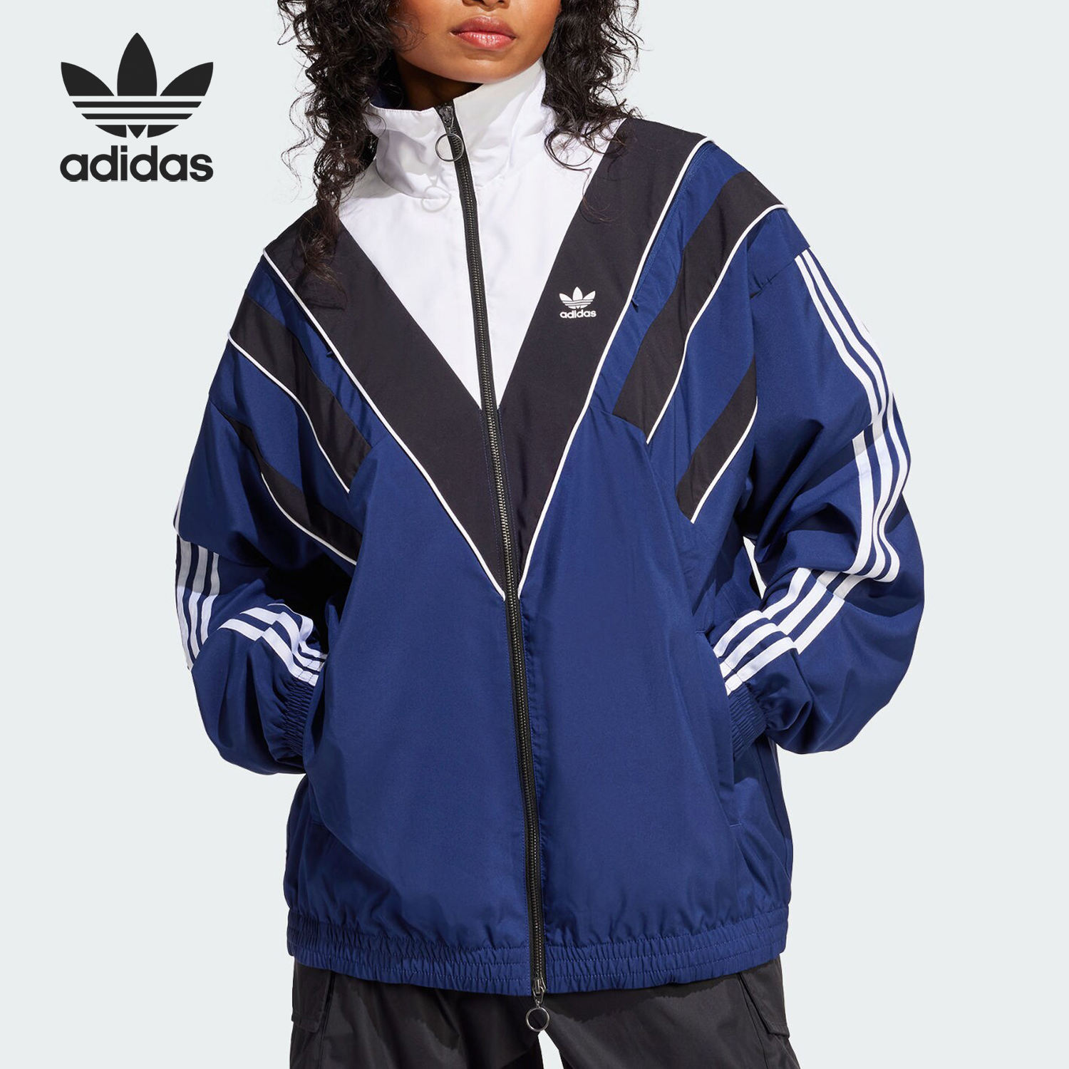 Adidas/阿迪达斯正品三叶草女士复古立领运动夹克外套JW9740