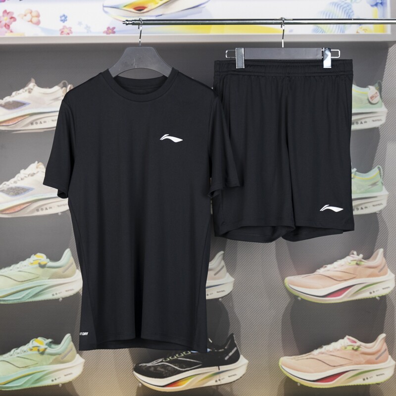 李宁正品2026夏季男子运动夏季圆领速干短袖短裤套装YATU077-4