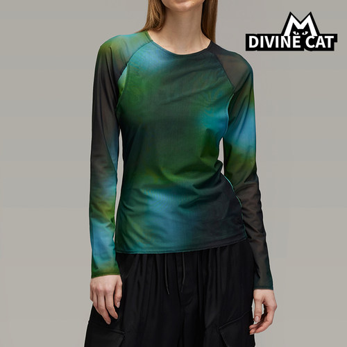 Adidas/阿迪达斯正品女士时尚印花针织网纱运动长袖T恤JL8301