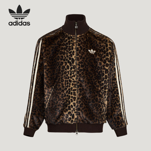 Adidas/阿迪达斯正品三叶草男女立领针织豹纹运动外套KU9407