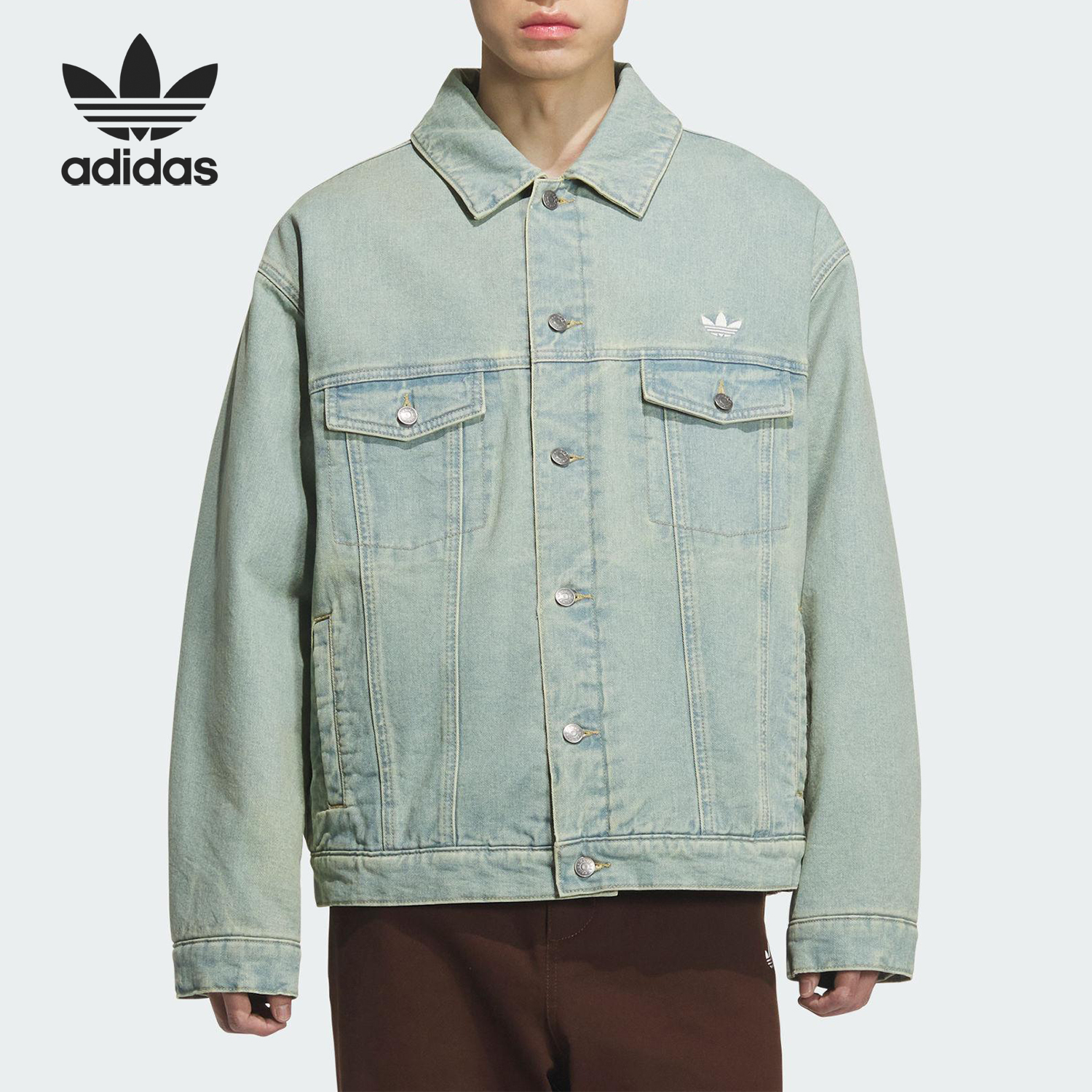 Adidas/阿迪达斯正品三叶草男女翻领保暖复古牛仔棉服KC2624
