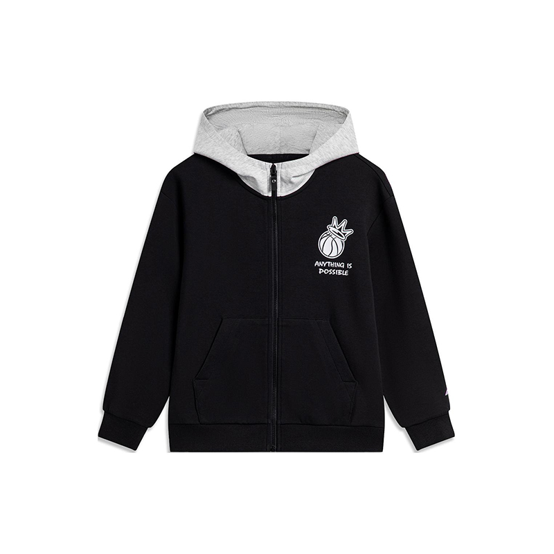 李宁正品篮球系列大童户外休闲拼色拉链连帽夹克外套YWDU007-4