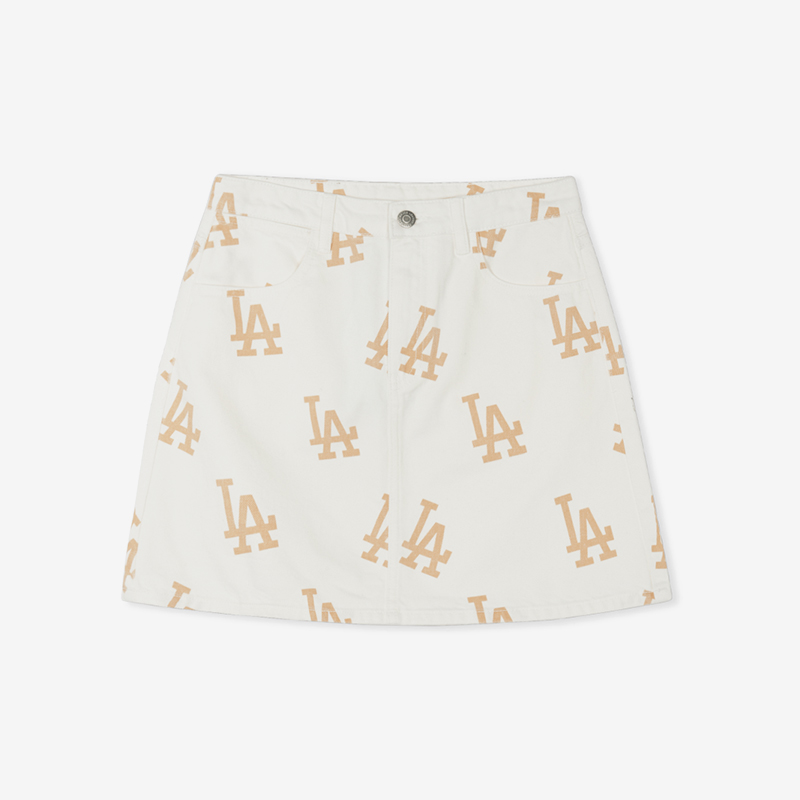 MLB正品夏季女士时尚日常满印低腰系扣牛仔短裙3FDSB0143-07CRS