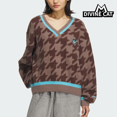 Adidas/阿迪达斯正品三叶草女士日常V领复古针织休闲套头衫KC2688