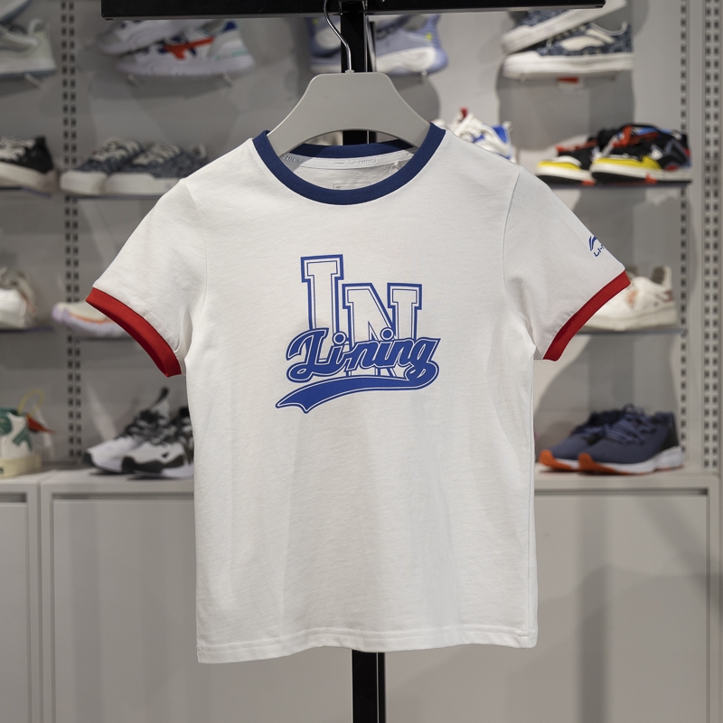 李宁正品运动生活系列儿童时尚简约运动圆领短袖文化衫YHSV307-1