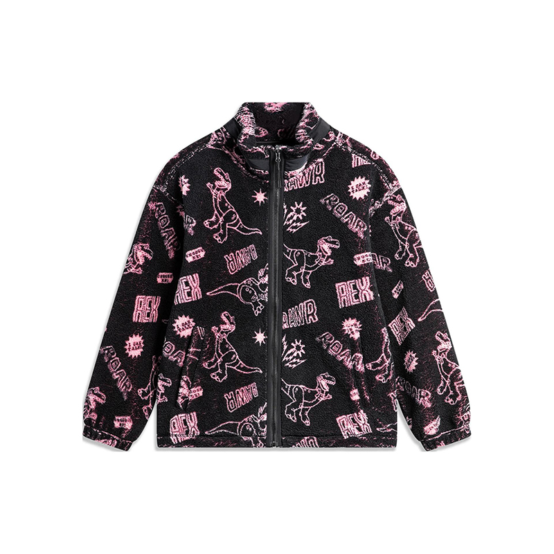 李宁正品迪士尼抱抱龙系列男子加绒宽松仿羊羔绒外套AFDU487-2